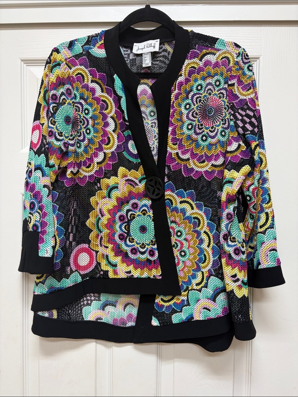Joseph Ribkoff Black Multicolor Floral Knit Cardigan Jacket